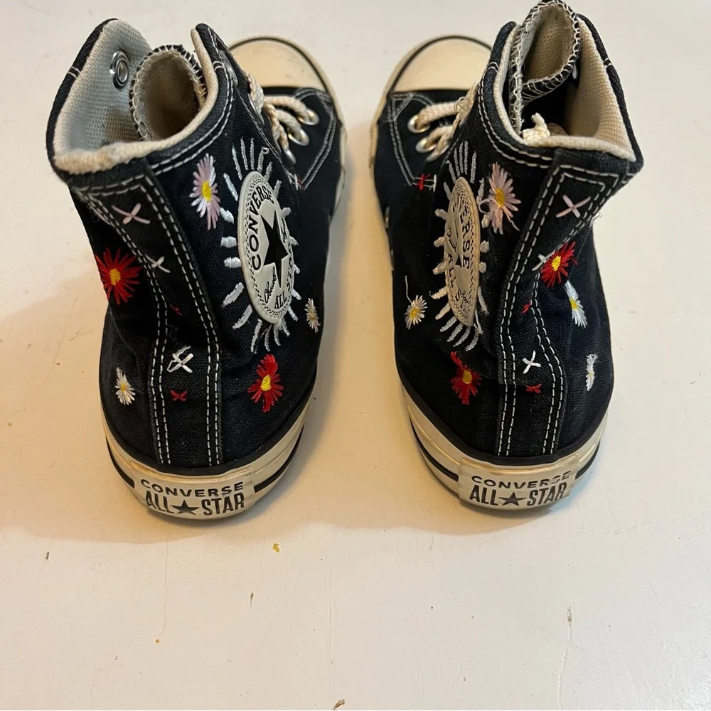 Converse Embroidered Floral Chuck Taylor All Star Black High Top Canvas Shoe 8 - Picture 7 of 8